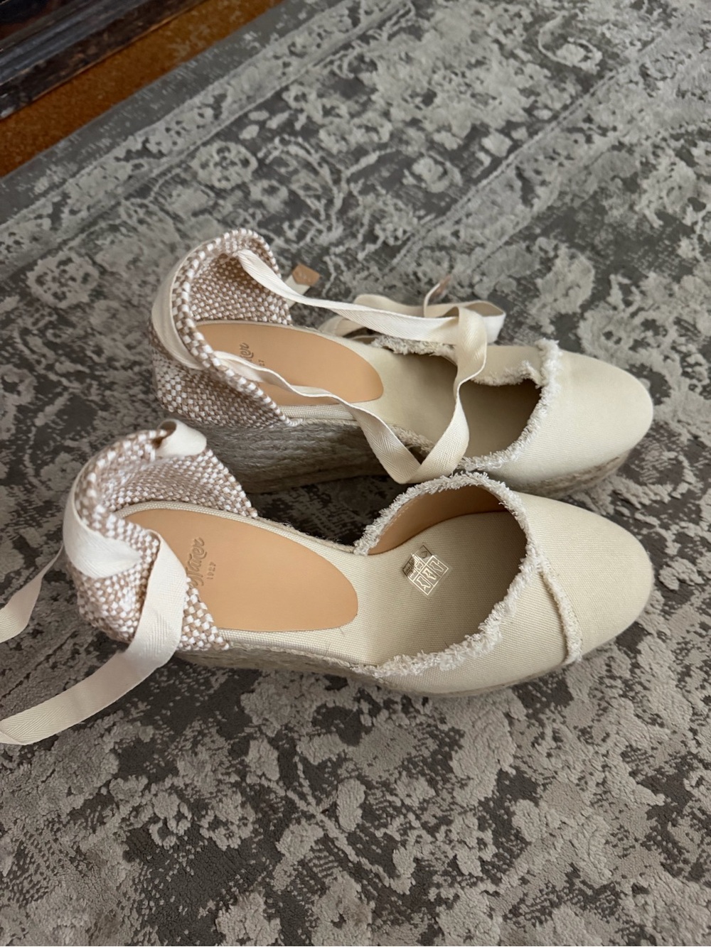 Castaner Cream Espadrille Wedges with Ankle Tie